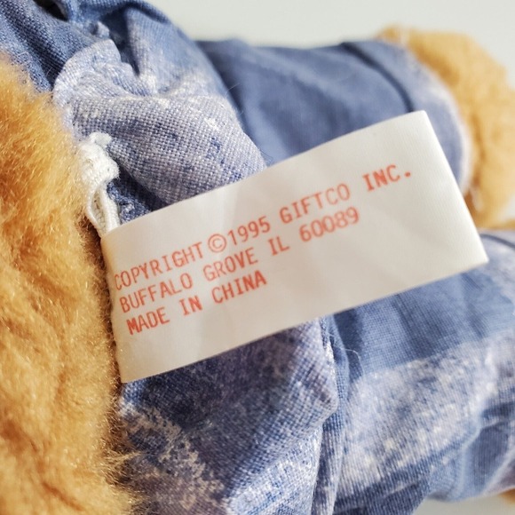 Train Conductor Teddy Bear Plush Vintage 90s Overalls Brown 12" Soft Toy - Picture 6 of 8